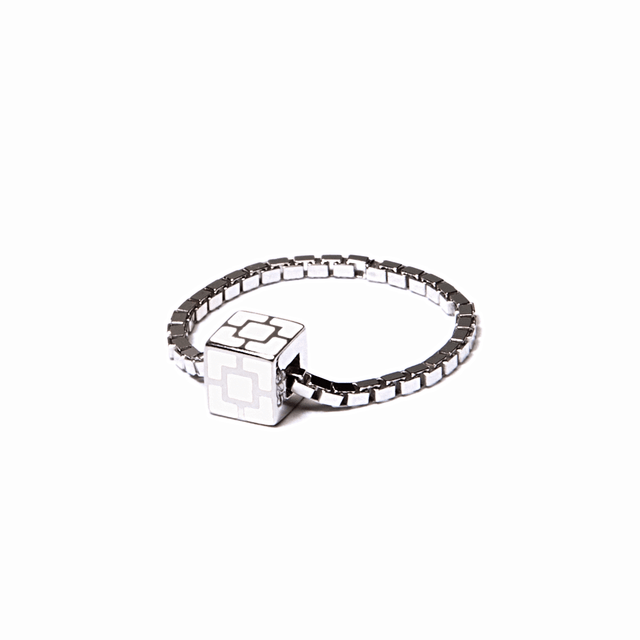 bague chaine cube argent email blanc