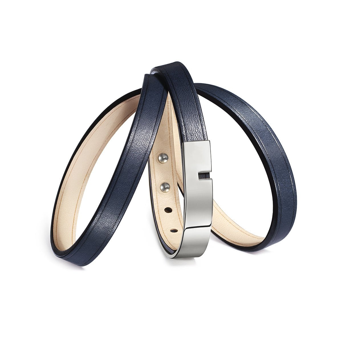 Bracelet cuir femme bleu argent Ursul Paris