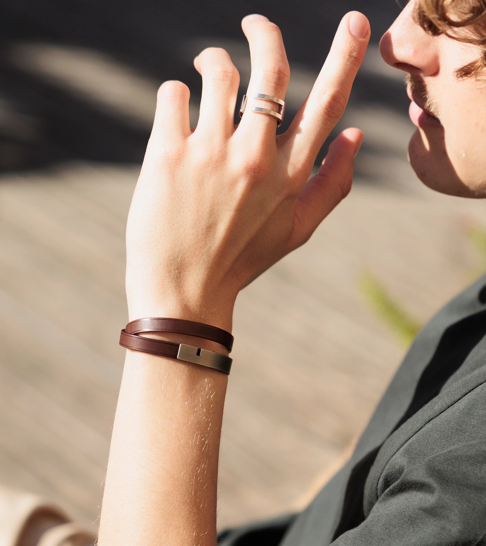 Bracelet cuir marron double | U-TURN TWICE