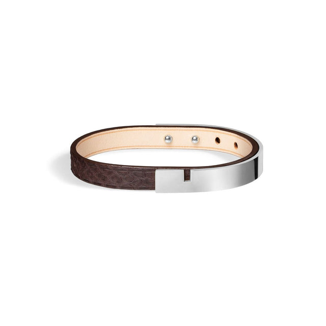 bracelet homme argent mat python marron