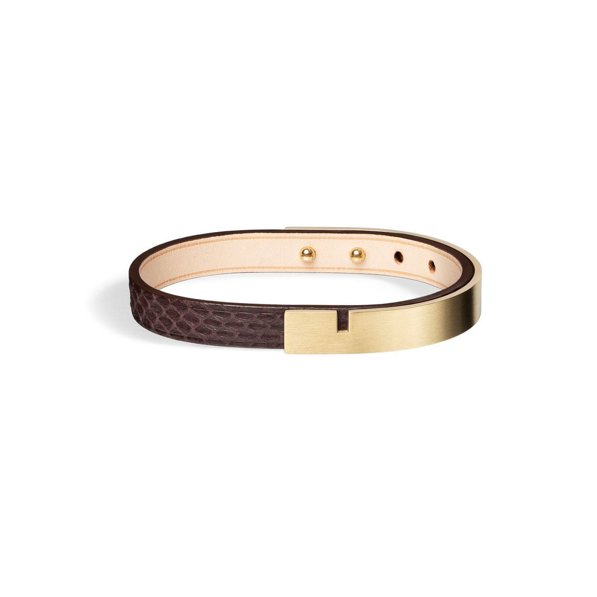bracelet homme or mat python marron