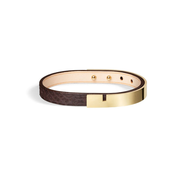 bracelet homme or poli python marron