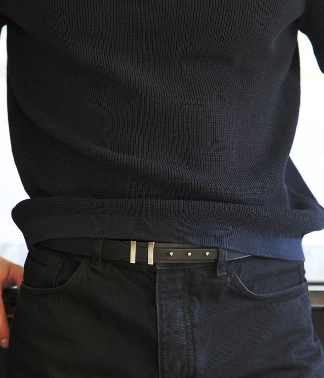 Ceinture cuir végétal noir fine | SPARTIATE.24
