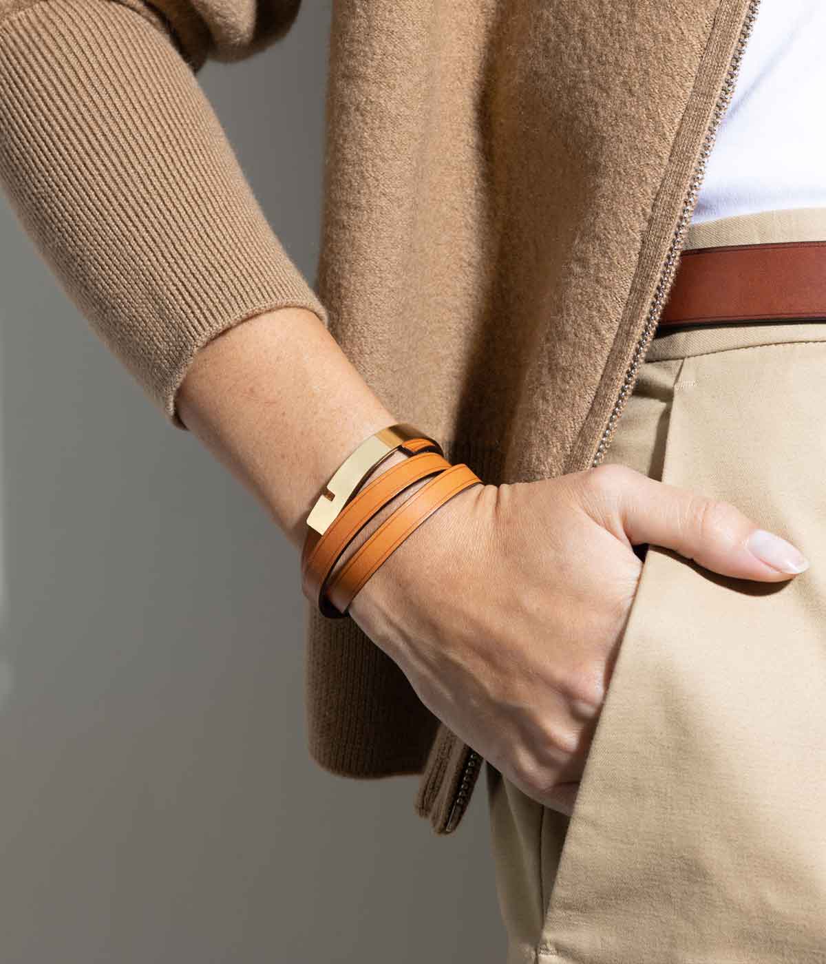Bracelet cuir camel femme | U'TURN TRIPLE