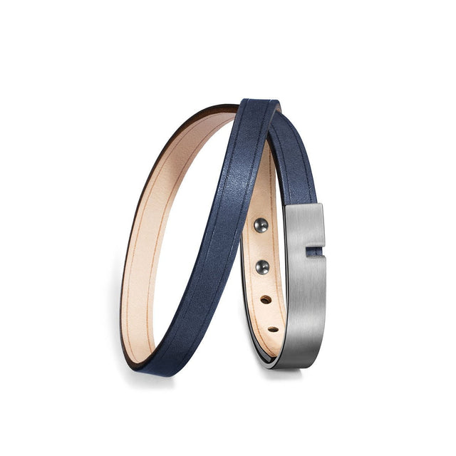bracelet cuir homme double bleu argent u'turn