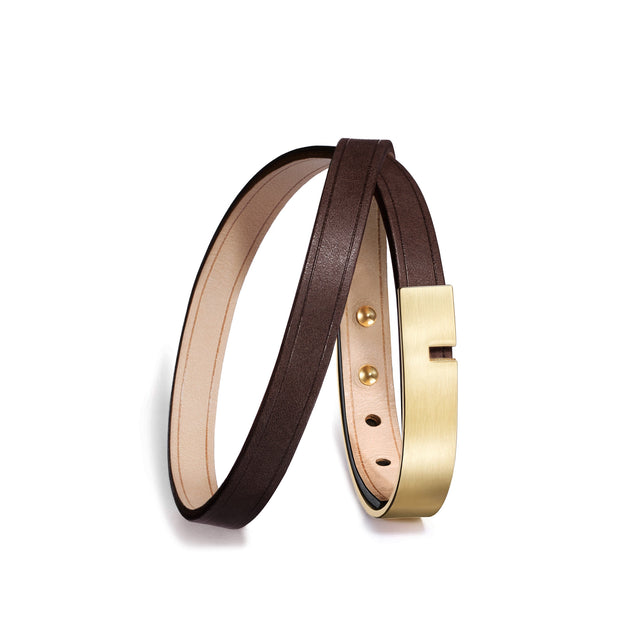 bracelet cuir homme marron double or ursul