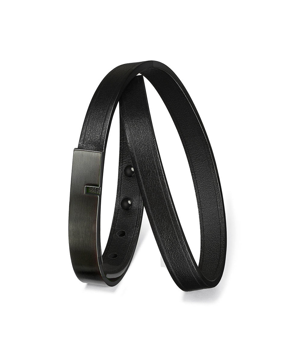 bracelet cuir homme noir double acier noir u'turn