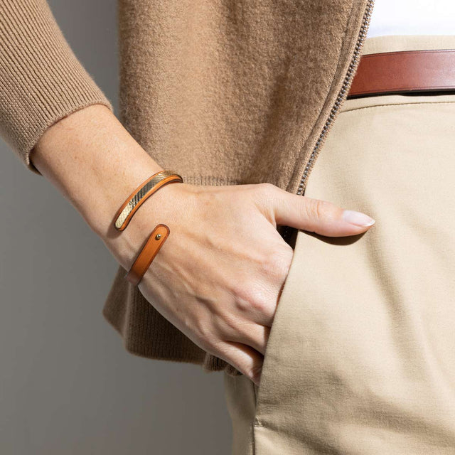 bracelet cuir or camel luxe