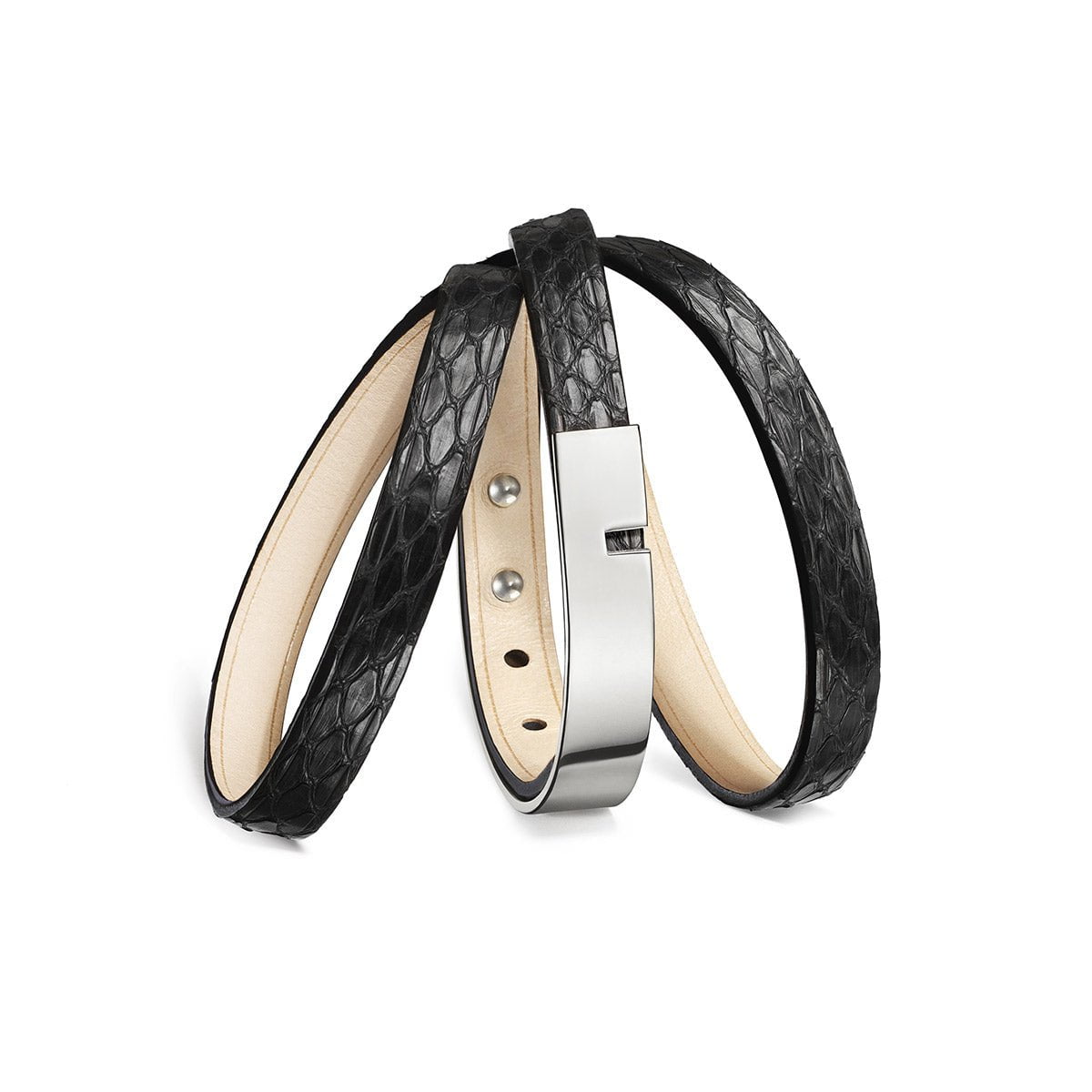 bracelet femme triple python noir argent