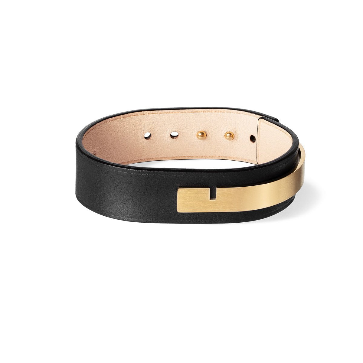 bracelet large cuir et or