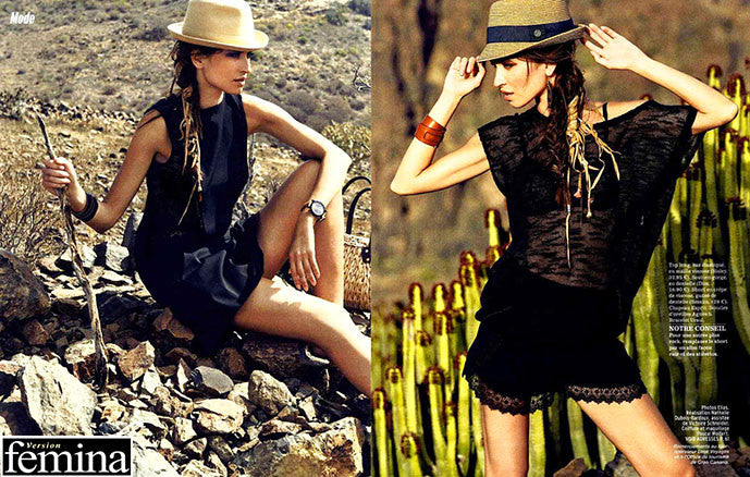 Manchette "Spartiate" en cuir camel dans le magazine VERSION FEMINA