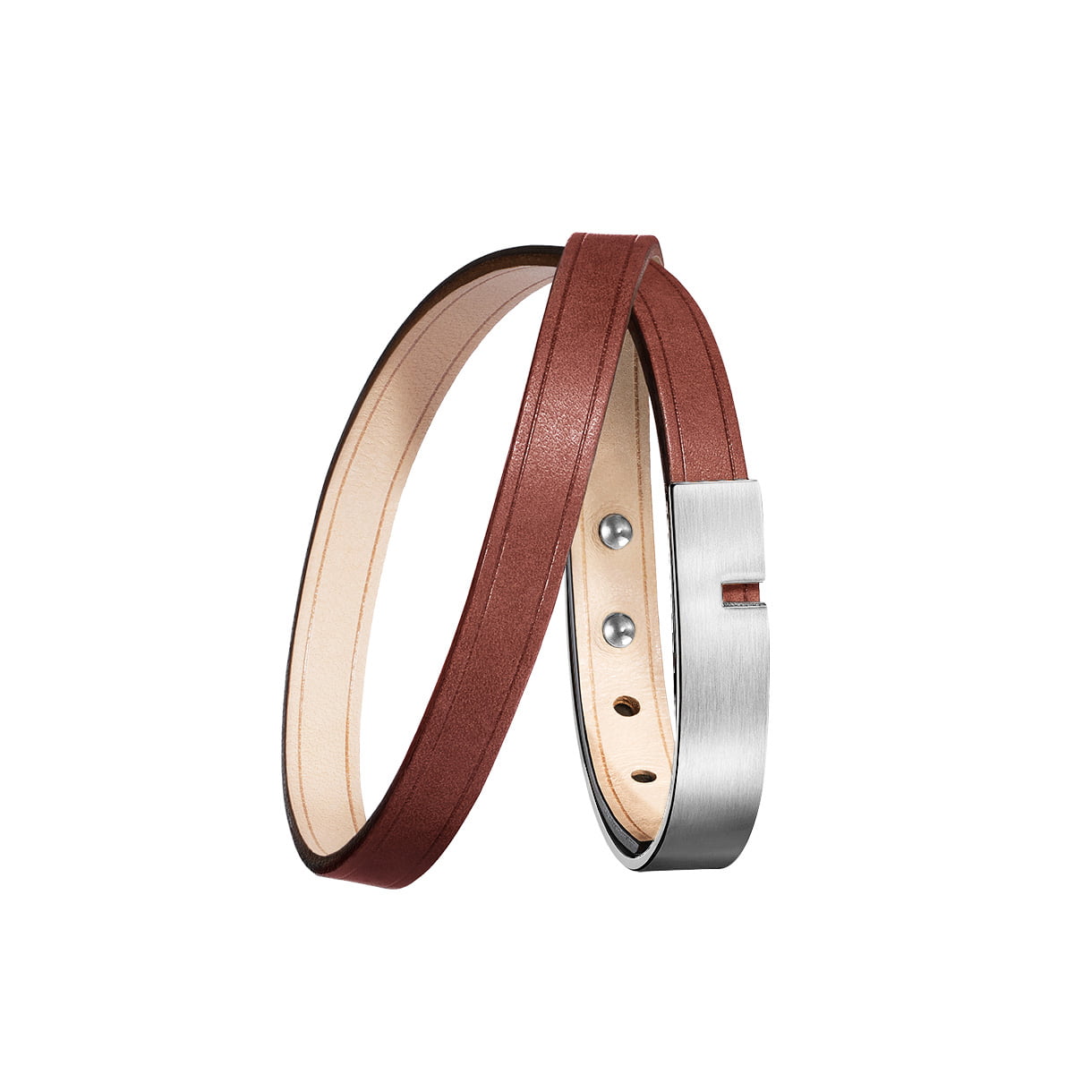 Packshot bracelet  homme marron fauve double fermoir demi-jonc argent ursul