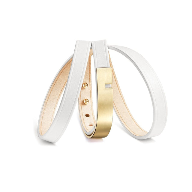 bracelet blanc en cuir et or