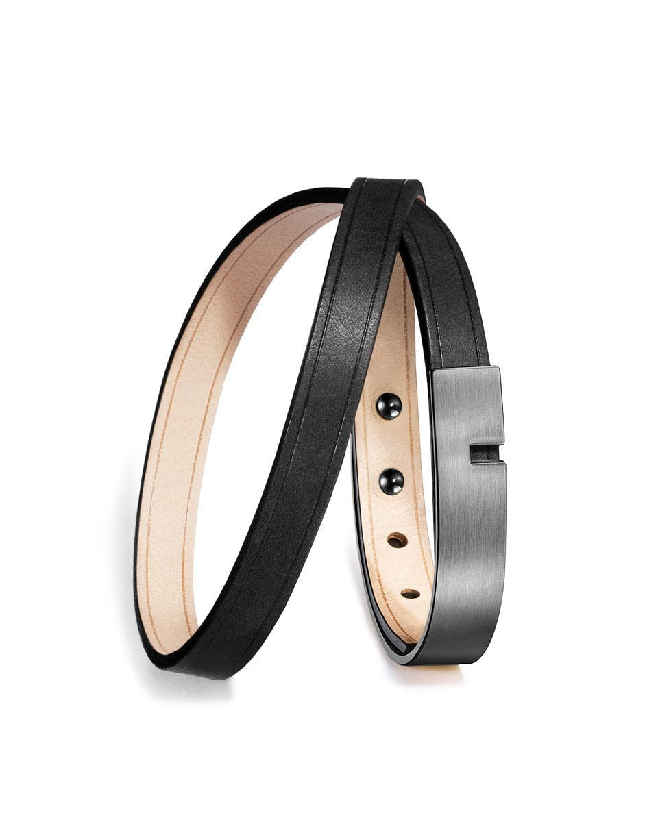 bracelet cuir homme noir double gun u'turn