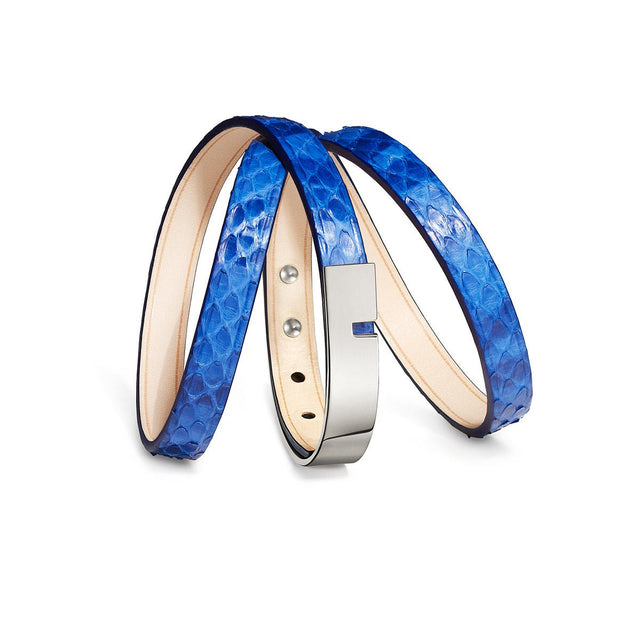 bracelet femme triple python bleu argent