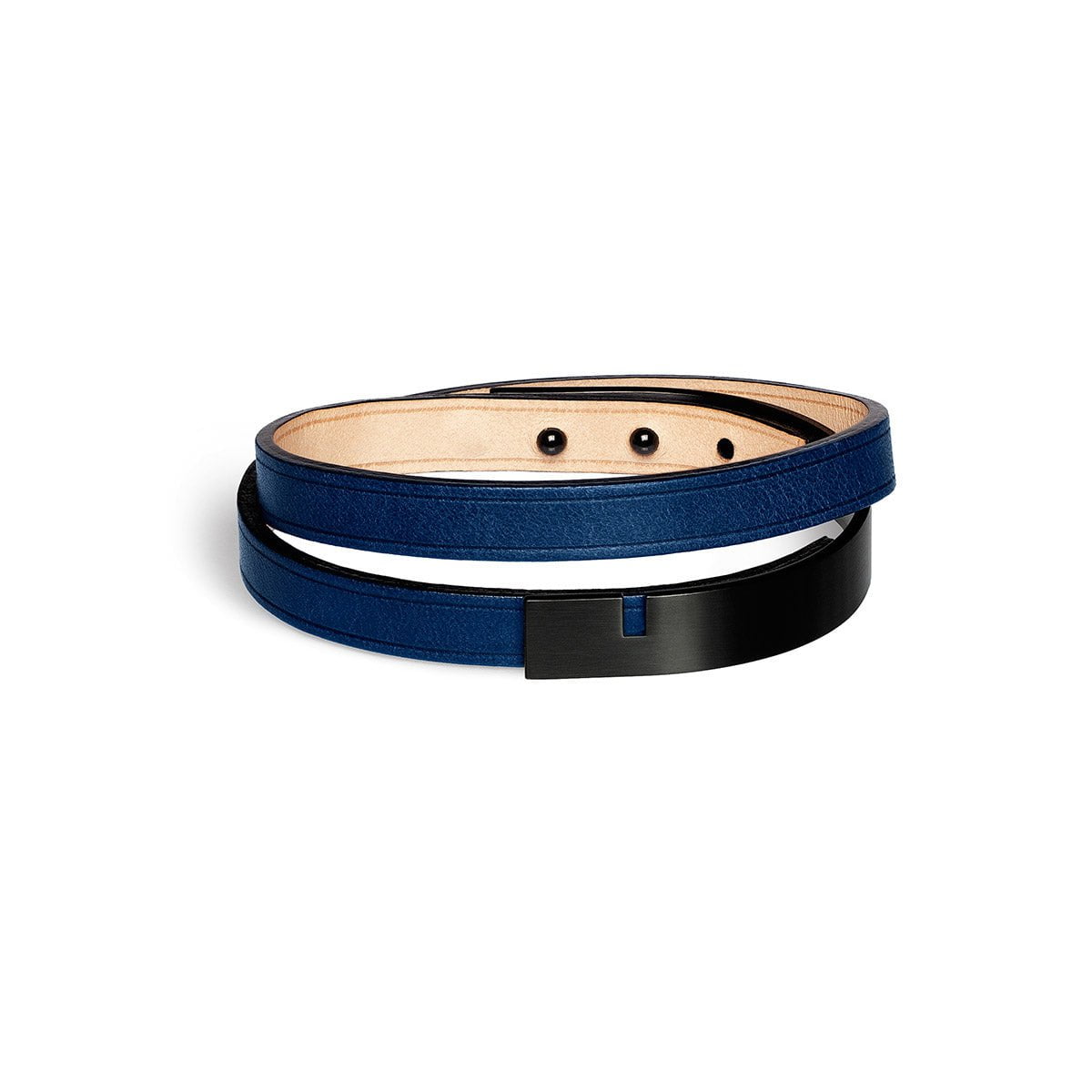 bracelet homme acier noir cuir bleu