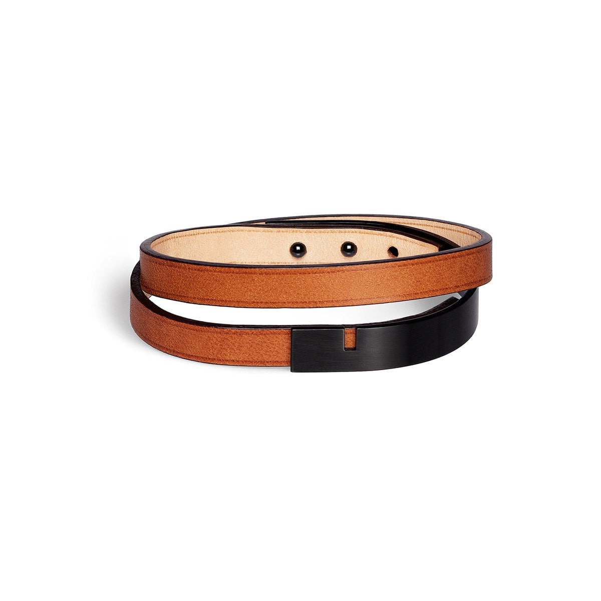 bracelet homme acier noir cuir camel