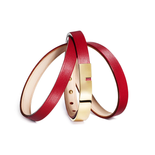 bracelet rouge cuir femme or ursul