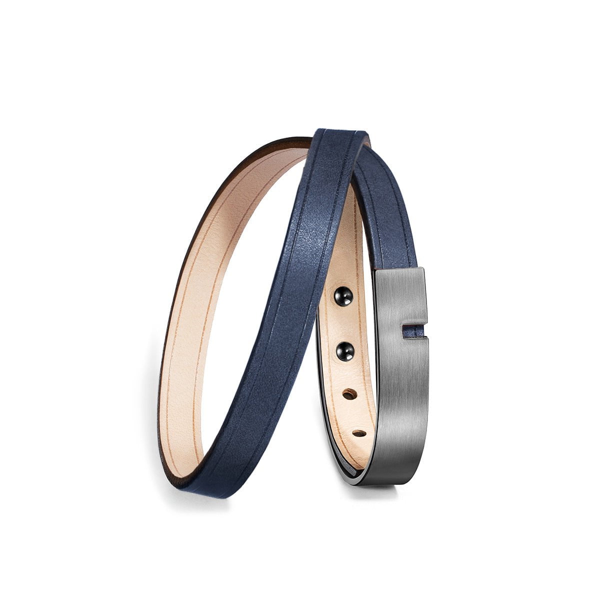 bracelet double tour bleu navy argent gun